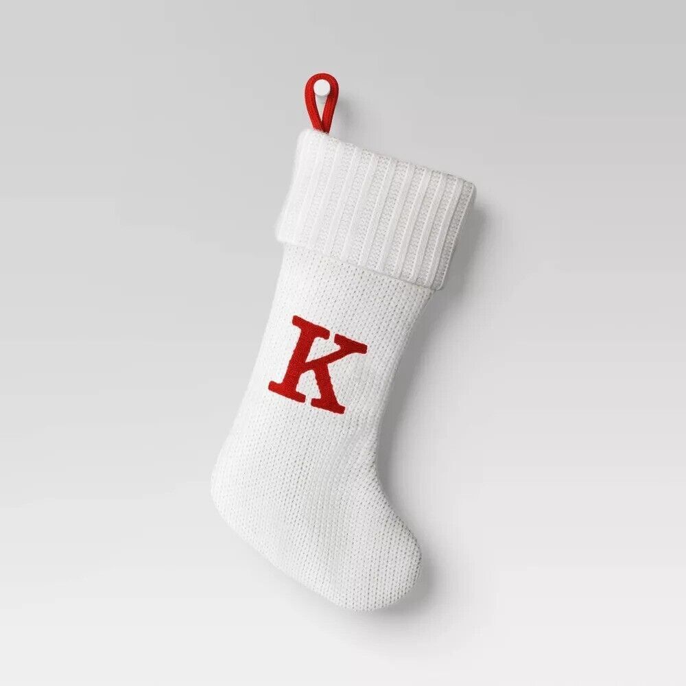 Letter K Monogram Initial 20 in Target Wondershop White Cream Knit Stocking New